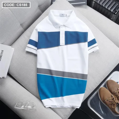 Áo Thun Polo Nam Cá Sấu Poly Phối Kẻ Sọc Màu (Có Size 3XL)
