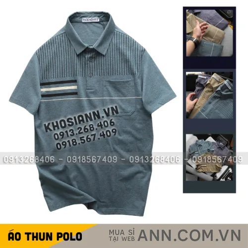 Áo Thun Nam Polo - Áo Thun Cổ Bẻ Nam Phối Sọc Có Túi Trước Ngực Sang Trọng Có Big Size