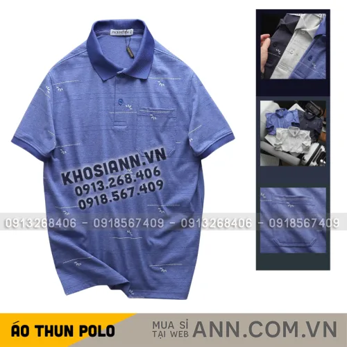 Áo Thun Nam Polo - Áo Thun Cổ Bẻ Nam Phối Sọc Hoa Túi Trước Ngực Sang Trọng Có Big Size