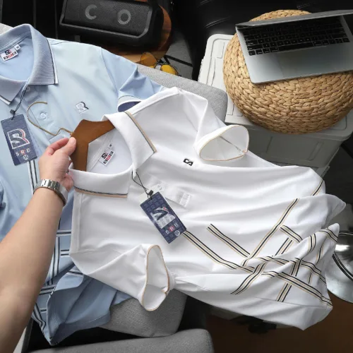 Áo Thun Nam Polo - Áo Thun Cổ Bẻ Nam Thêu Logo Chữ R Trước Ngực Và Phối Sọc Ở Vạt Áo Sang Trọng Có Big Size