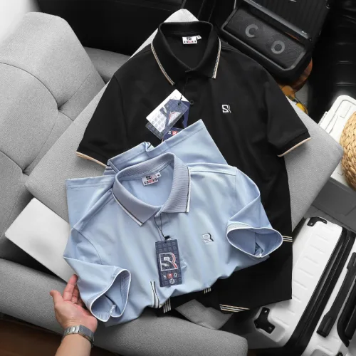 Áo Thun Nam Polo - Áo Thun Cổ Bẻ Nam Thêu Logo Chữ R Trước Ngực Và Phối Sọc Ở Vạt Áo Sang Trọng Có Big Size