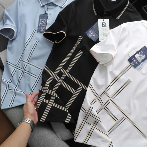 Áo Thun Nam Polo - Áo Thun Cổ Bẻ Nam Thêu Logo Chữ R Trước Ngực Và Phối Sọc Ở Vạt Áo Sang Trọng Có Big Size