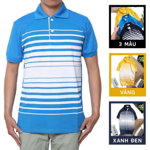 Áo Thun Nam Polo Cổ Bẻ Tay Ngắn Phối Sọc Trắng Bền Đẹp