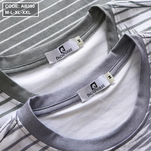Áo Thun Nam Sọc Cổ Tròn In Họa Tiết Lá Dừa