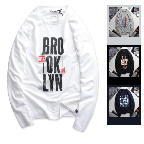 Áo Thun Nam Tay Dài Cổ Tròn Rurumen Màu Trắng In Chữ BROOKLYN Big Size
