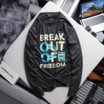 Áo Thun Nam Tay Dài Cổ Tròn Rurumen Màu Xám In Chữ BREAK OUT OF Big Size