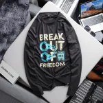 Áo Thun Nam Tay Dài Cổ Tròn Rurumen Màu Xám In Chữ BREAK OUT OF Big Size