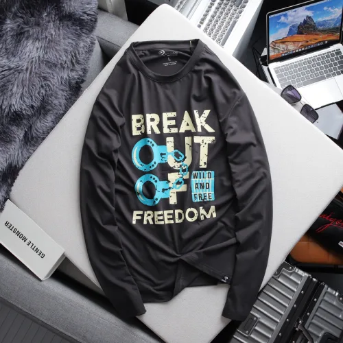Áo Thun Nam Tay Dài Cổ Tròn Rurumen Màu Xám In Chữ BREAK OUT OF Big Size