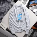 Áo Thun Nam Tay Dài Cổ Tròn Rurumen Màu Xám In Số 5 Big Size