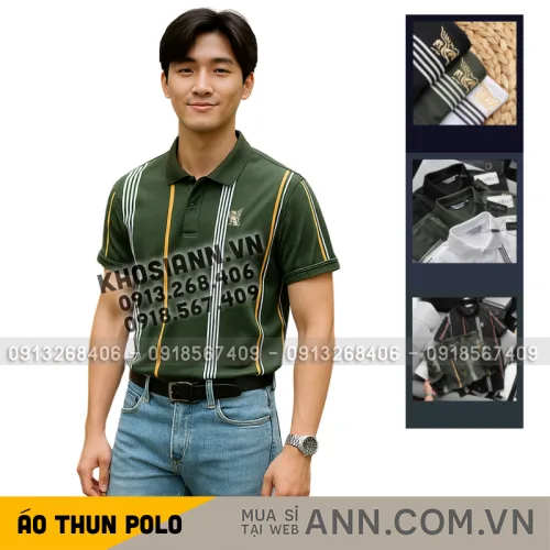 Áo Thun Polo Nam Cổ Bẻ Phối Sọc Và Thêu Logo Trước Ngực Bền Đẹp Có Big Size