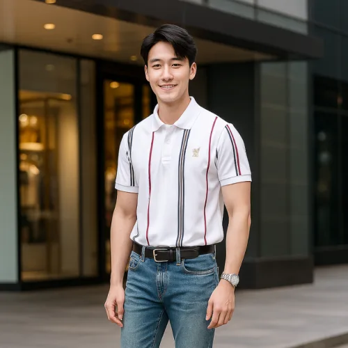 Áo Thun Polo Nam Cổ Bẻ Phối Sọc Và Thêu Logo Trước Ngực Bền Đẹp Có Big Size
