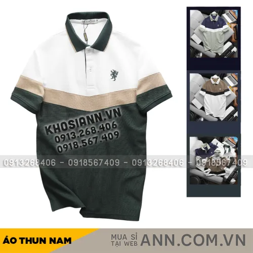 Áo Thun Polo Nam Phối Ba Màu Thiêu Logo Trước Ngực (Có Size 3x)
