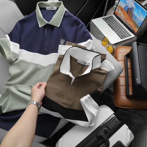 Áo Thun Polo Nam Phối Ba Màu Thiêu Logo Trước Ngực (Có Size 3x)