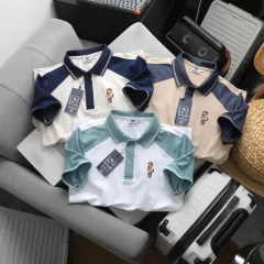 Áo Thun Polo Nam Phối Màu Và In Hình Gấu Trước Ngực BigSize Từ 50-90kg
