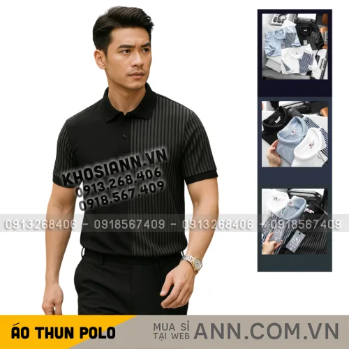 Áo Thun Polo Nam Phối Sọc Dọc Trước Ngực Và Tay Áo BigSize Từ 50-90kg