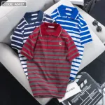 Áo Thun Polo Sọc Ngang Nam Cổ Phối Bo Thêu Logo