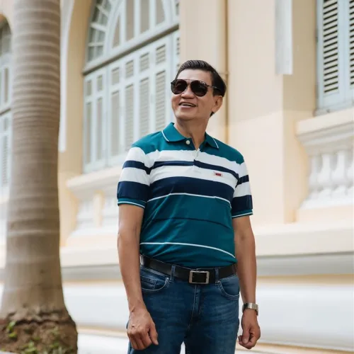 Áo Thun Sọc Nam Trung Niên Cổ Bẻ Có Túi