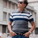 Áo Thun Sọc Nam Trung Niên Cổ Bẻ Có Túi