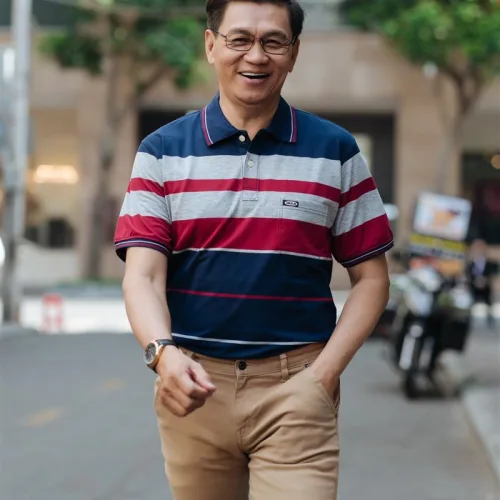 Áo Thun Sọc Nam Trung Niên Cổ Bẻ Có Túi