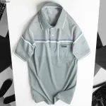 Áo Thun Sọc Nam Có Cổ Phối Viền Có Túi Thun Cotton
