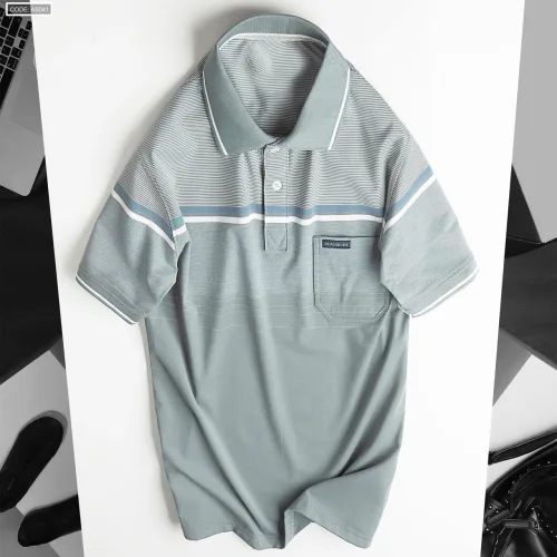 Áo Thun Sọc Nam Có Cổ Phối Viền Có Túi Thun Cotton
