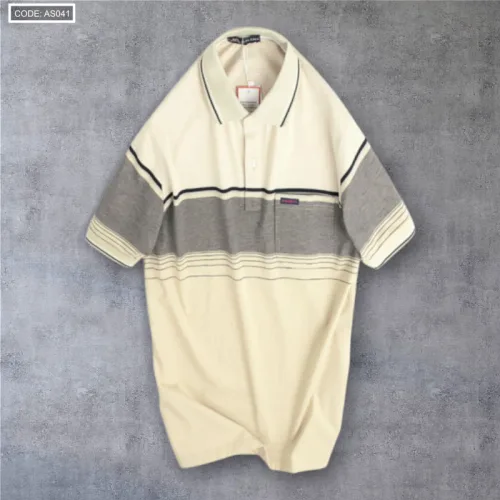 Áo Thun Sọc Nam Có Cổ Phối Viền Có Túi Thun Cotton