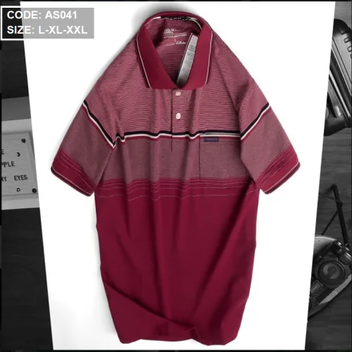 Áo Thun Sọc Nam Có Cổ Phối Viền Có Túi Thun Cotton