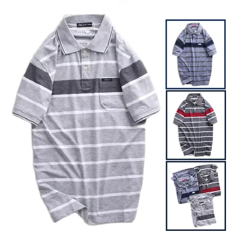 Áo Thun Sọc Nam Melan Cổ Bẻ Có Túi Thun Cotton