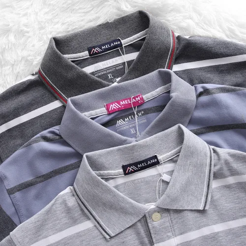 Áo Thun Sọc Nam Melan Cổ Bẻ Có Túi Thun Cotton