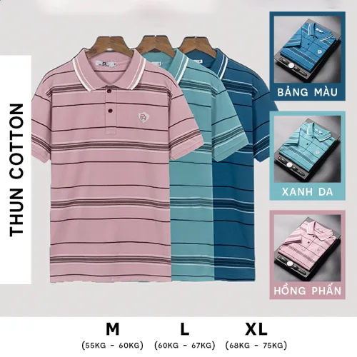 Áo thun sọc nam thêu logo PH thun cotton