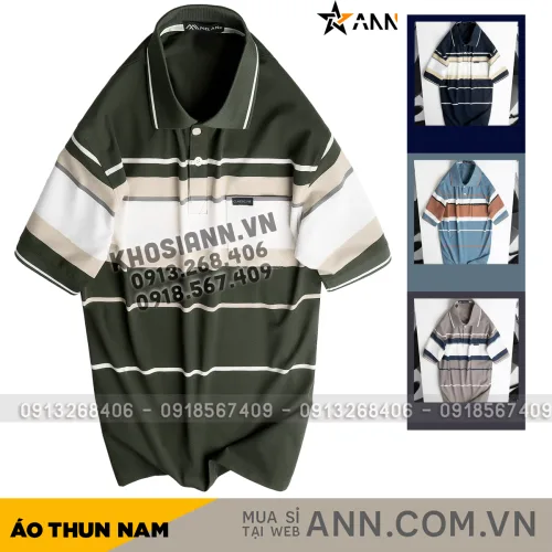 Áo Thun Sọc Nam Trung Niên Cổ Bẻ Có Túi Thun Cotton Cao Cấp (Có size 3x)