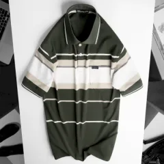 Áo Thun Sọc Nam Trung Niên Cổ Bẻ Có Túi Thun Cotton Cao Cấp (Có size 3x)