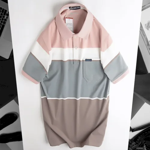 Áo Thun Sọc Nam Trung Niên Phối Màu Cổ Bẻ Có Túi Thun Cotton (Có size 3x)