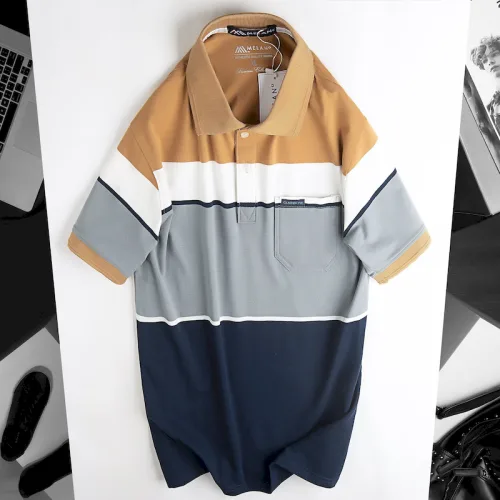 Áo Thun Sọc Nam Trung Niên Phối Màu Cổ Bẻ Có Túi Thun Cotton (Có size 3x)