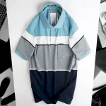 Áo Thun Sọc Nam Trung Niên Phối Màu Cổ Bẻ Có Túi Thun Cotton (Có size 3x)