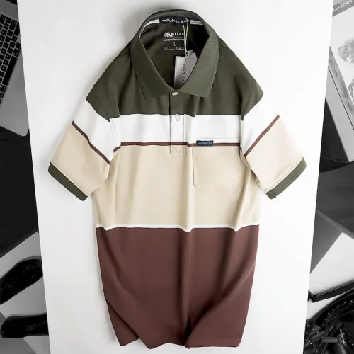 Áo Thun Sọc Nam Trung Niên Phối Màu Cổ Bẻ Có Túi Thun Cotton (Có size 3x)