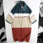 Áo Thun Sọc Nam Trung Niên Phối Màu Cổ Bẻ Có Túi Thun Cotton (Có size 3x)