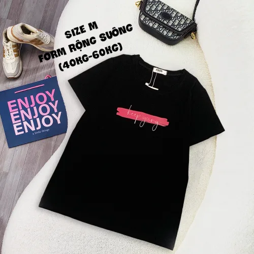 Áo thun thái nữ cổ tròn form giấu quần in chữ keep going