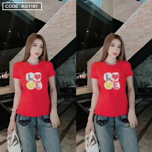 Áo thun thái nữ cổ tròn in chữ LOVE