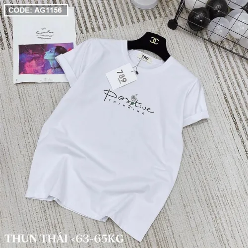 Áo thun thái nữ cổ tròn in chữ postive form suông vừa