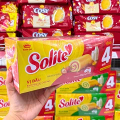Bánh Bông Lan Cuộn Solite Vị Dâu Hộp Giấy Lớn 396g