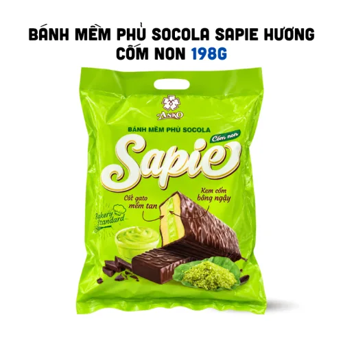 Bánh Sapie Mềm Phủ Socola Cốm Non 198g - Bịch Xanh Lá