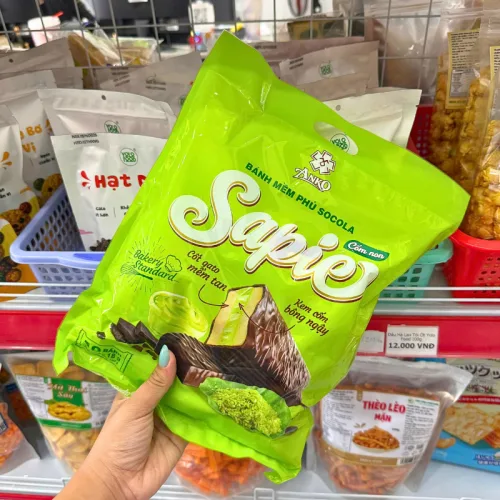 Bánh Sapie Mềm Phủ Socola Cốm Non 198g - Bịch Xanh Lá