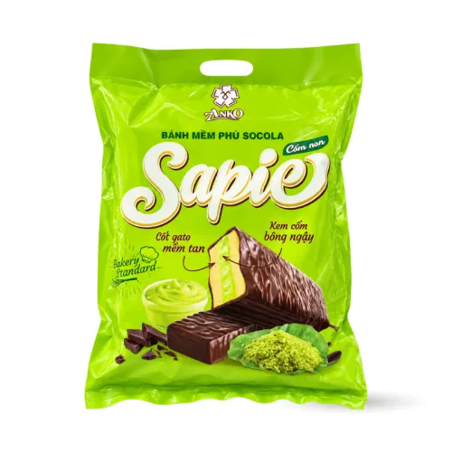 Bánh Sapie Mềm Phủ Socola Cốm Non 198g - Bịch Xanh Lá