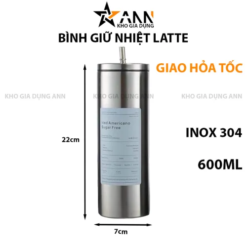 Ly giữ nhiệt Iced Americano inox 304 600ml kèm ống hút