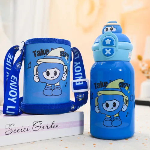 Bình giữ nhiệt cho bé 450ml, họa tiết hoạt hình và quai đeo