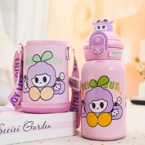 Bình giữ nhiệt cho bé 450ml, họa tiết hoạt hình và quai đeo