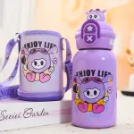 Bình giữ nhiệt cho bé 450ml, họa tiết hoạt hình và quai đeo