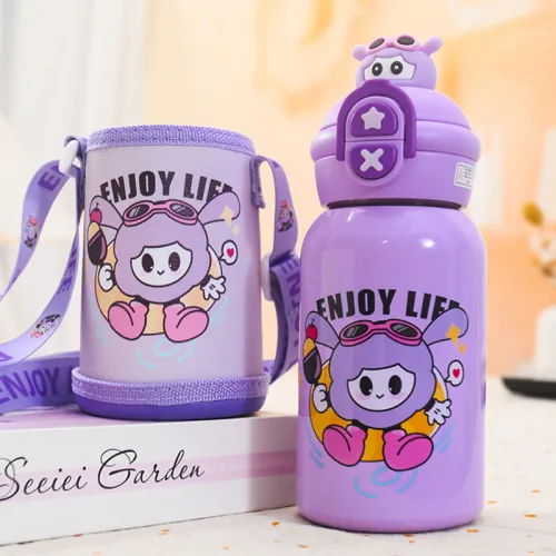 Bình giữ nhiệt cho bé 450ml, họa tiết hoạt hình và quai đeo