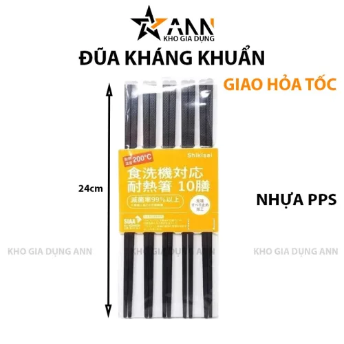 Sỉ bộ 10 Đôi Đũa Đen  Kháng Khuẩn Hoạ Tiết Anh Đào 24cm